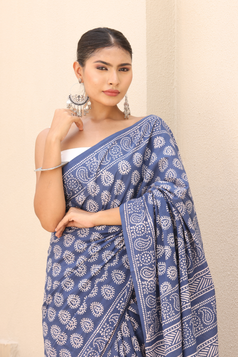 Serene Blue Cotton Saree – Breathable, Elegant & Everyday Chic - Image 4