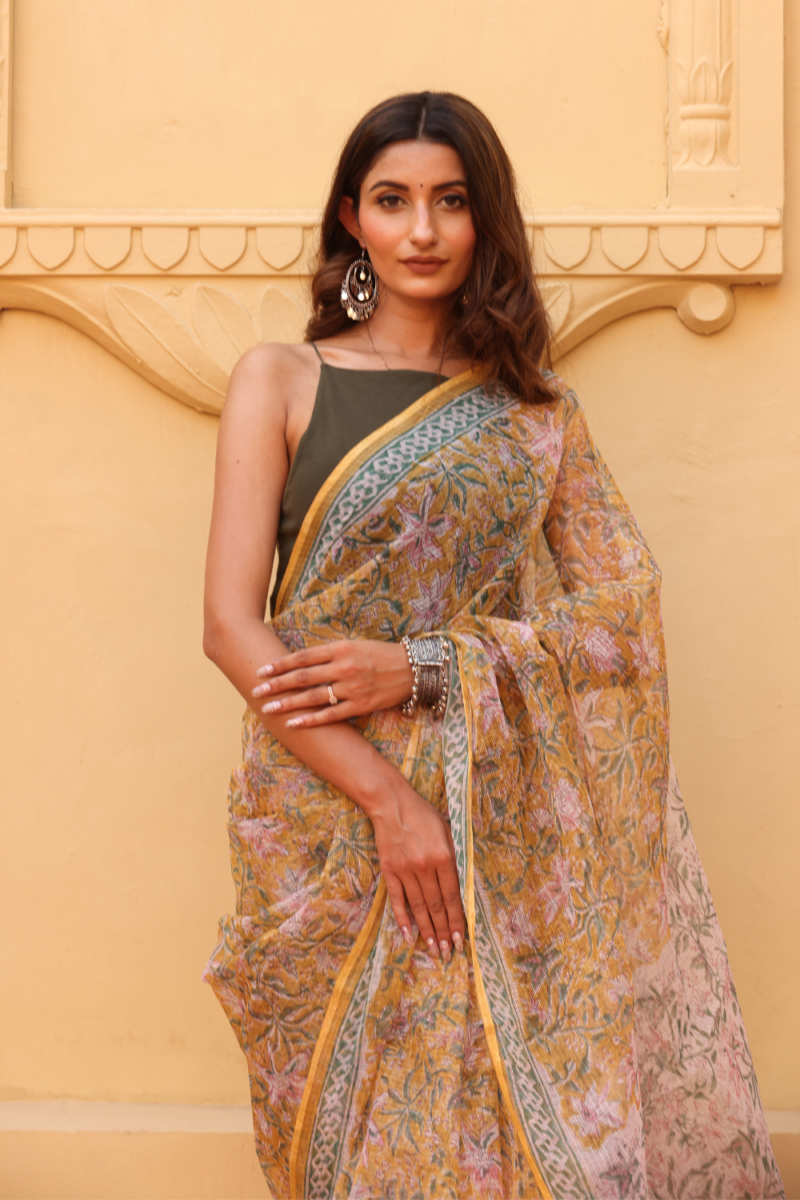 Radiant Golden Yellow Kota Doria Saree – Light, Breezy & Elegantly Traditional - Image 4