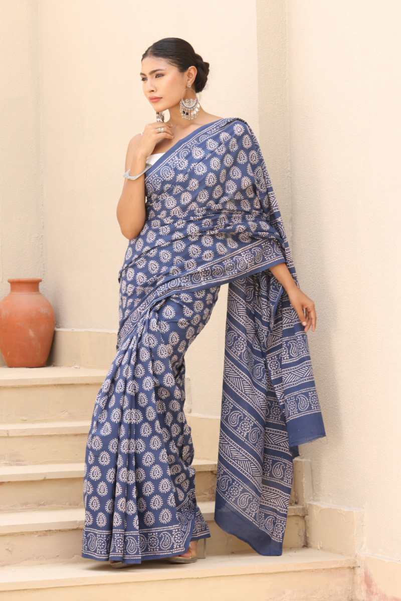 Serene Blue Cotton Saree – Breathable, Elegant & Everyday Chic - Image 10