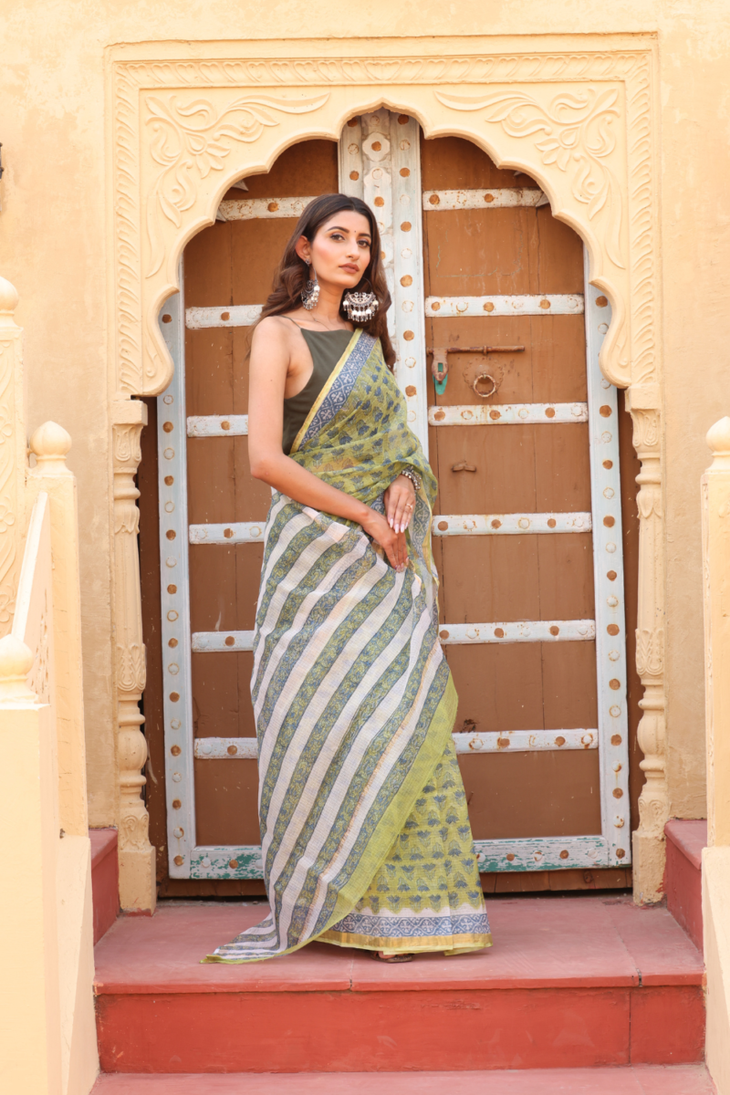 Elegant Olive Green Kota Doria Saree – Lightweight, Sheer & Timelessly Graceful - Image 10
