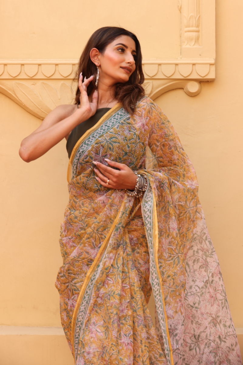 Radiant Golden Yellow Kota Doria Saree – Light, Breezy & Elegantly Traditional - Image 2
