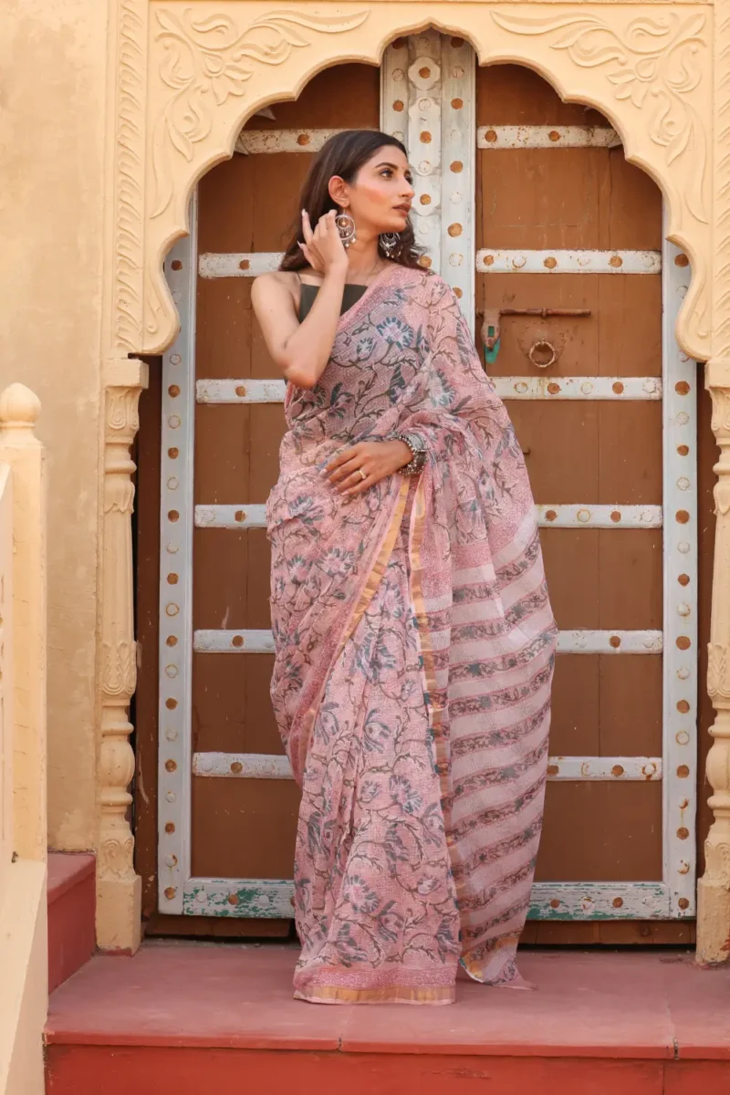 Soft Pink Kota Doria Saree – Lightweight, Elegant & Traditional Grace - Image 2