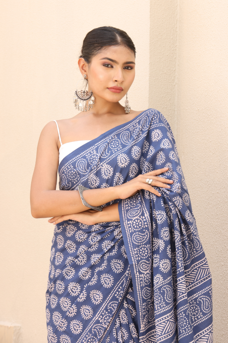 Serene Blue Cotton Saree – Breathable, Elegant & Everyday Chic - Image 3