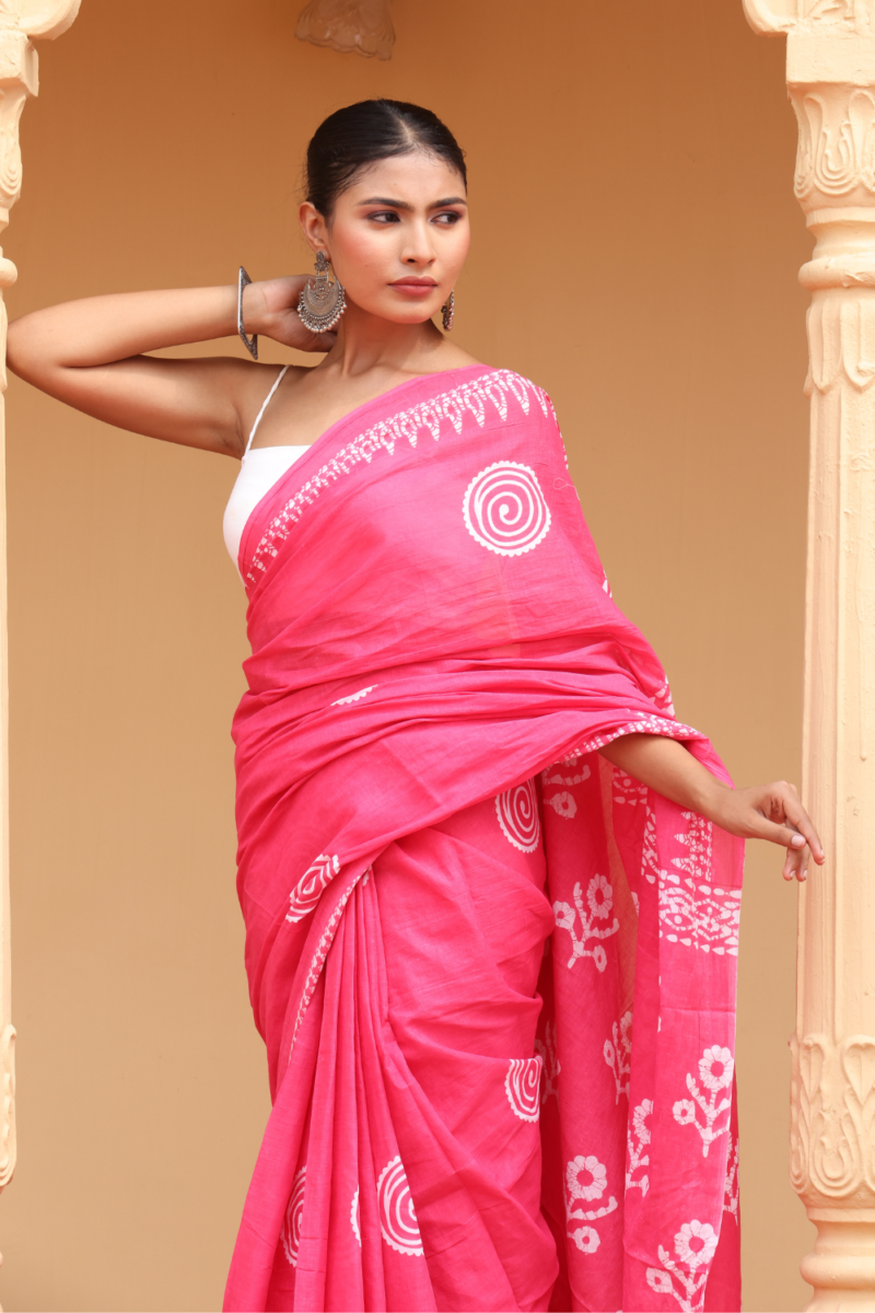 Graceful Pink Cotton Saree – Soft, Breathable & Effortlessly Elegant - Image 3