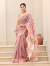 Graceful Pink Maheshwari Silk Saree – Elegant & Lightweight Drape