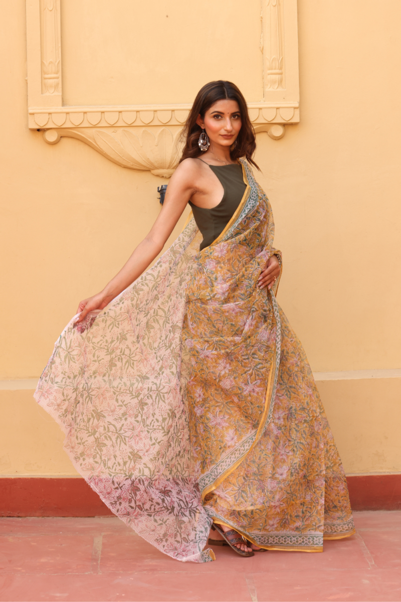 Radiant Golden Yellow Kota Doria Saree – Light, Breezy & Elegantly Traditional - Image 5