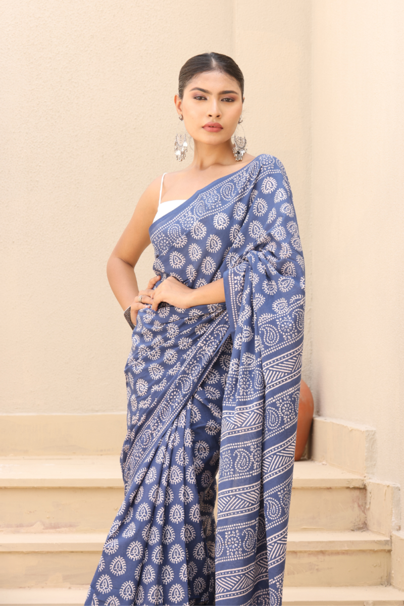Serene Blue Cotton Saree – Breathable, Elegant & Everyday Chic - Image 6