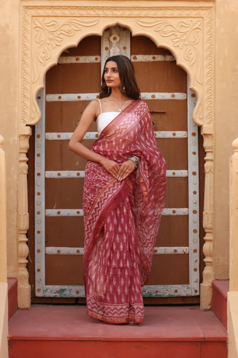 Rich Maroon Kota Doria Saree – Elegant, Lightweight & Timeless Tradition - Image 6