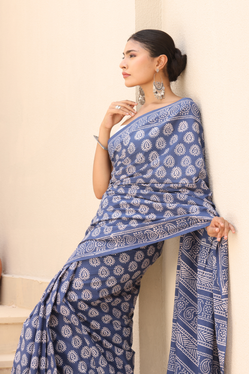 Serene Blue Cotton Saree – Breathable, Elegant & Everyday Chic - Image 5