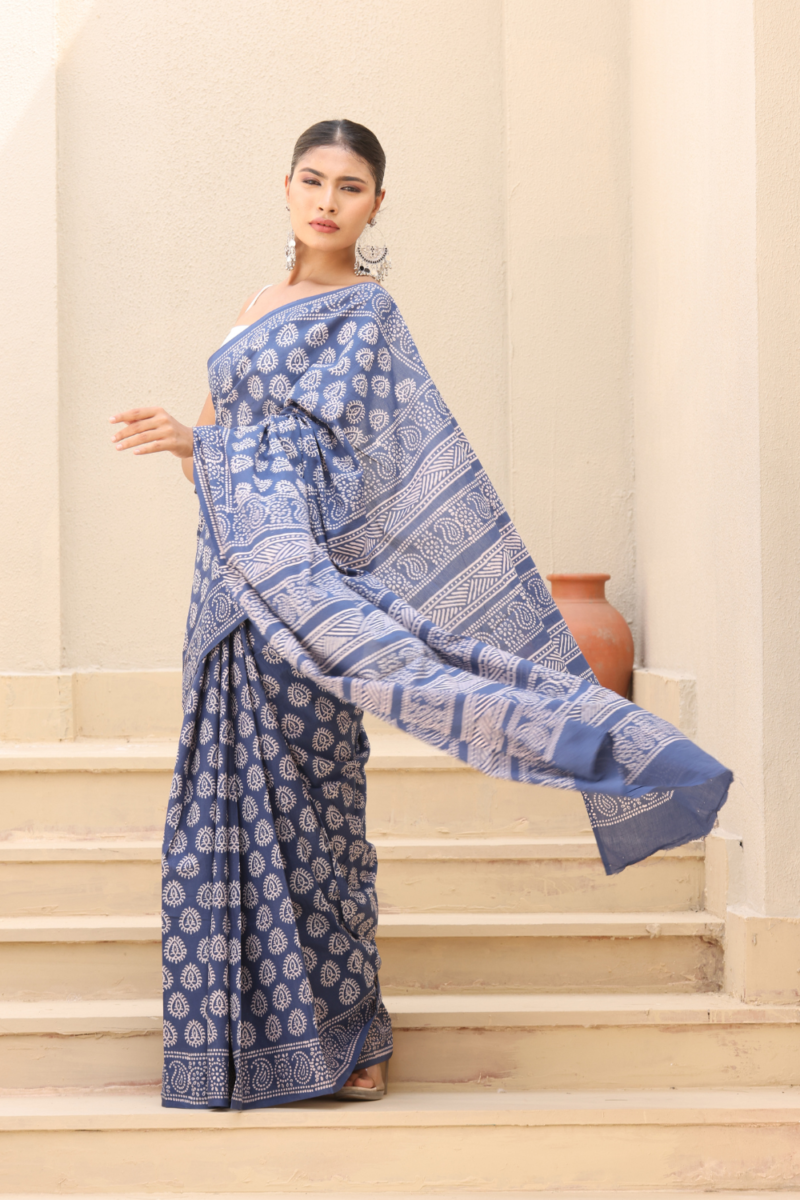 Serene Blue Cotton Saree – Breathable, Elegant & Everyday Chic - Image 7