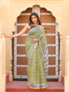 Elegant Olive Green Kota Doria Saree – Lightweight, Sheer & Timelessly Graceful
