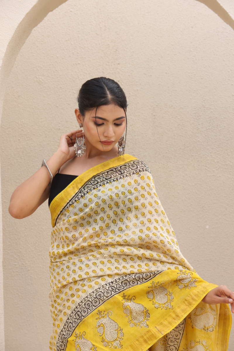 Radiant Yellow Chanderi Silk Saree - Image 9
