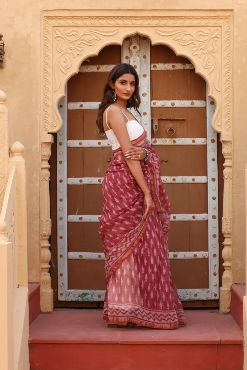 Rich Maroon Kota Doria Saree – Elegant, Lightweight & Timeless Tradition - Image 8