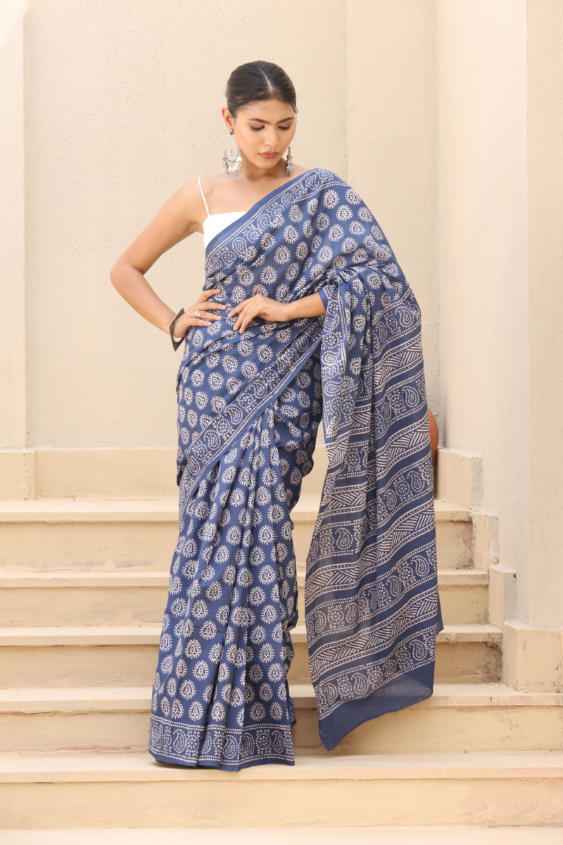 Serene Blue Cotton Saree – Breathable, Elegant & Everyday Chic - Image 8