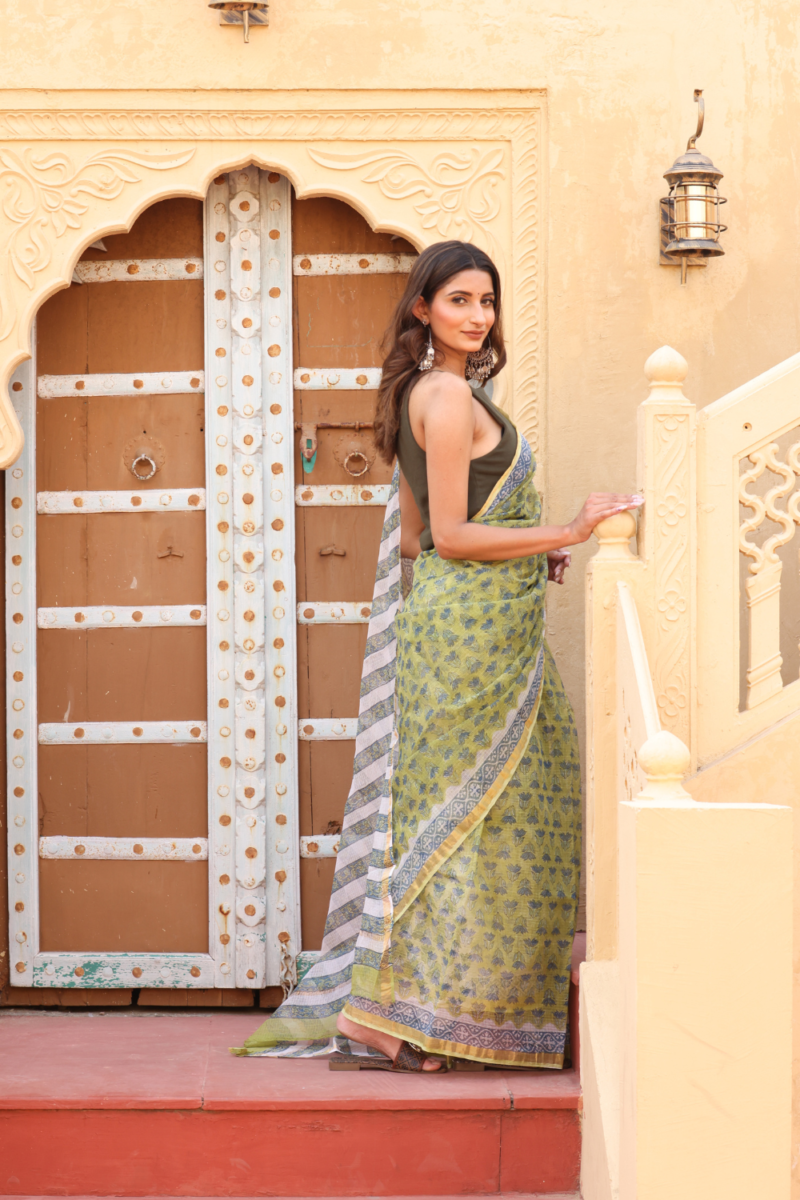 Elegant Olive Green Kota Doria Saree – Lightweight, Sheer & Timelessly Graceful - Image 7