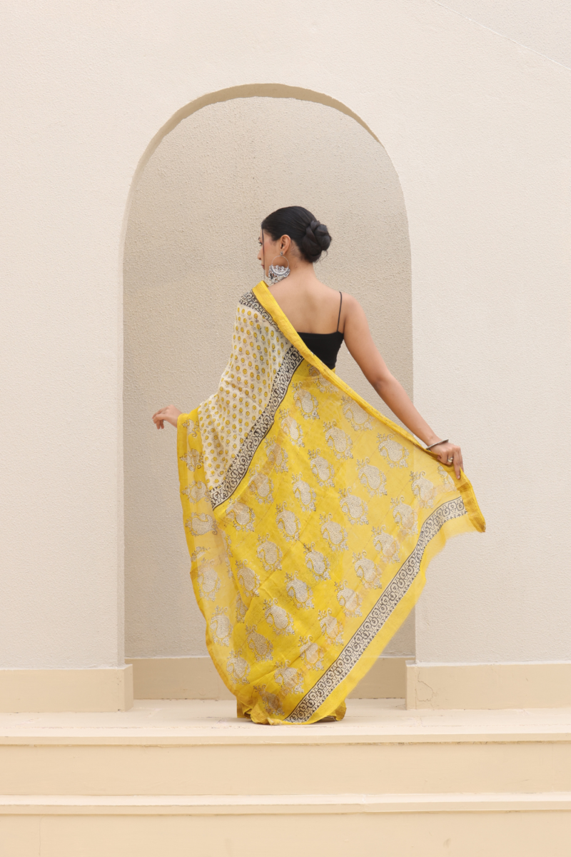 Radiant Yellow Chanderi Silk Saree - Image 5