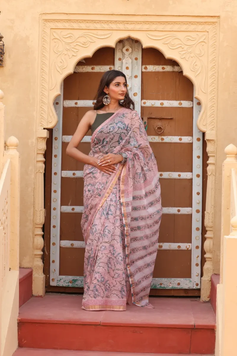 Soft Pink Kota Doria Saree – Lightweight, Elegant & Traditional Grace
