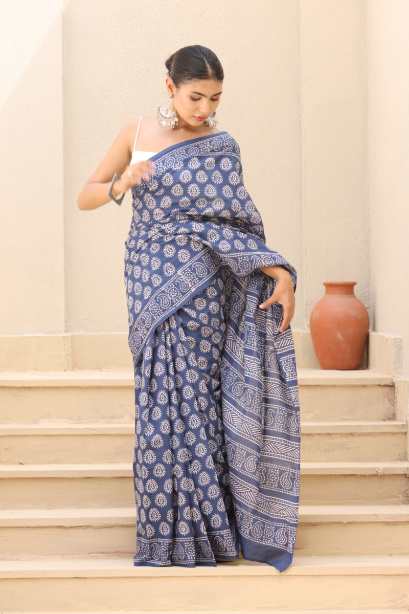 Serene Blue Cotton Saree – Breathable, Elegant & Everyday Chic