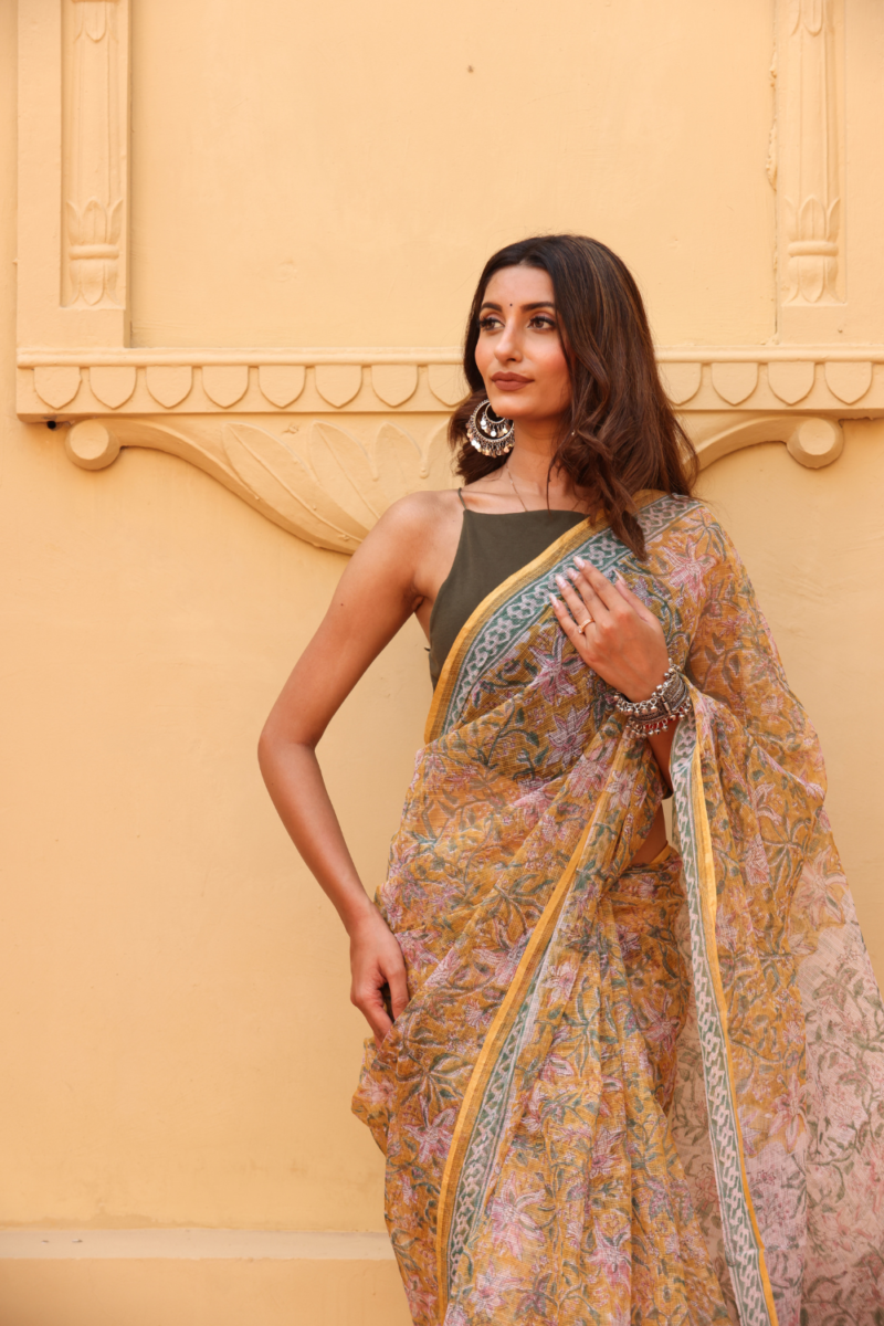 Radiant Golden Yellow Kota Doria Saree – Light, Breezy & Elegantly Traditional - Image 8