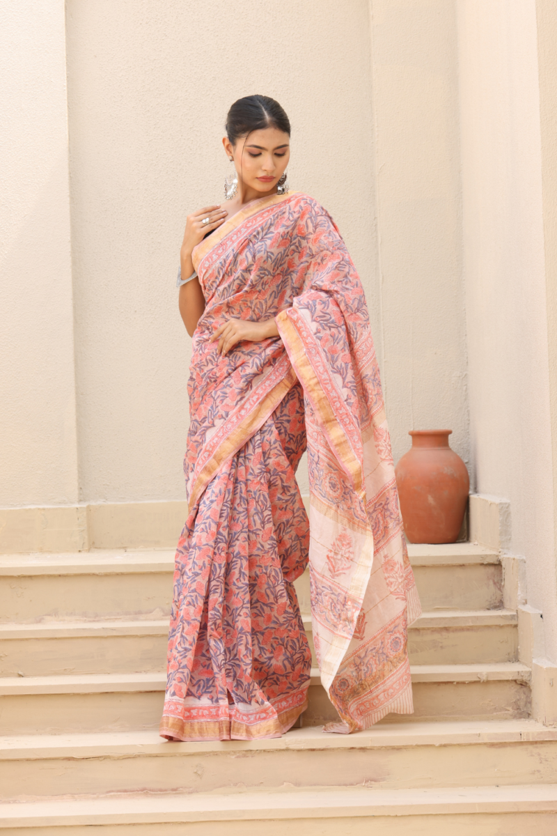 Graceful Pink Maheshwari Silk Saree – Elegant & Lightweight Drape - Image 6