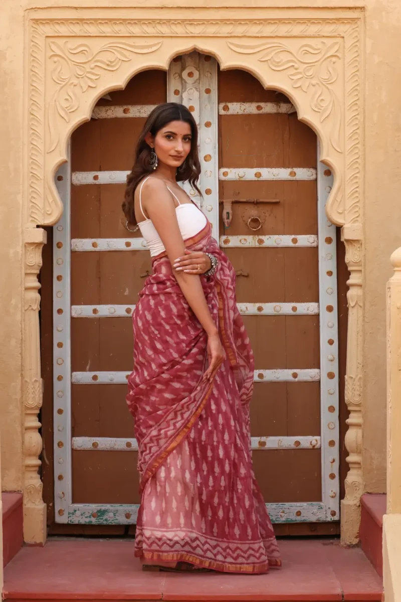 Rich Maroon Kota Doria Saree – Elegant, Lightweight & Timeless Tradition - Image 9