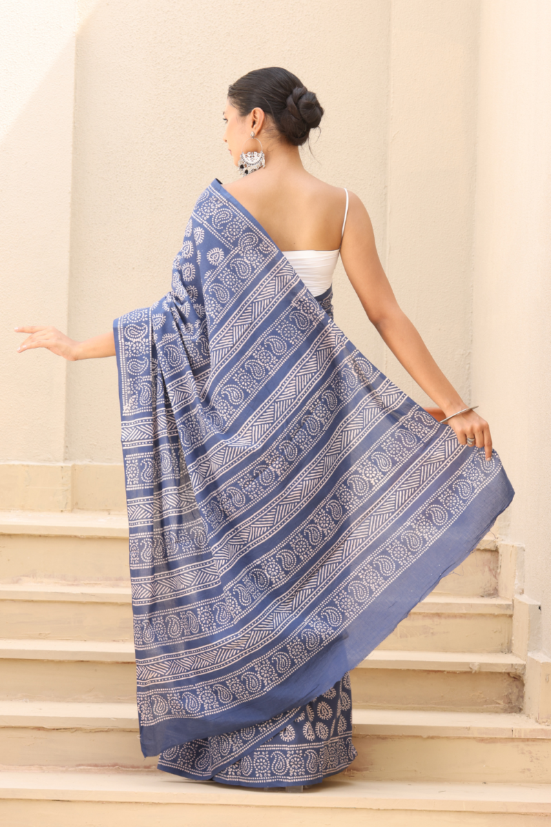 Serene Blue Cotton Saree – Breathable, Elegant & Everyday Chic - Image 9