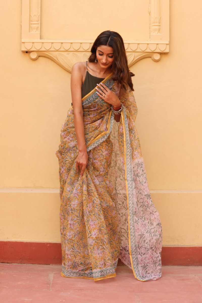 Radiant Golden Yellow Kota Doria Saree – Light, Breezy & Elegantly Traditional - Image 9