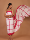 Elegant White Base Saree with Magenta Square Pattern – A Touch of Tradition