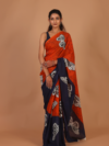 Vibrant Scarlet Saree with Black Butterfly Pattern – Bold, Unique & Stylis