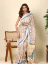 White Cotton Saree with Multicolor Paisley Print