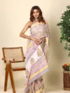 Pastel Pink Cotton Saree with Floral Borders